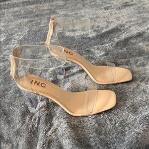 INC International Concepts Nude Clear Strap Block Heel Sandals